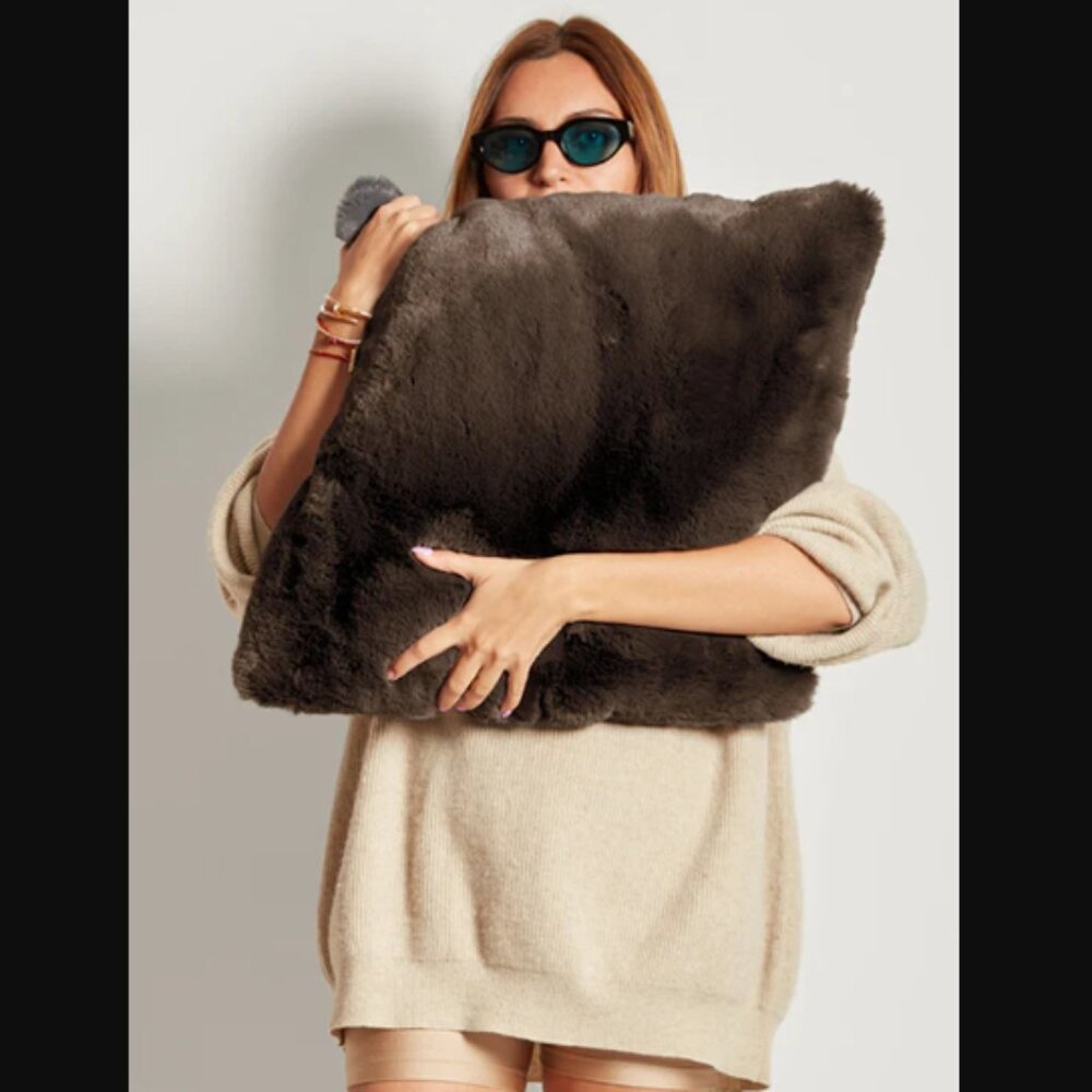 NIP Unhide Squish Pillow Machine Washable Chocolate Hare Square Retail $99.00